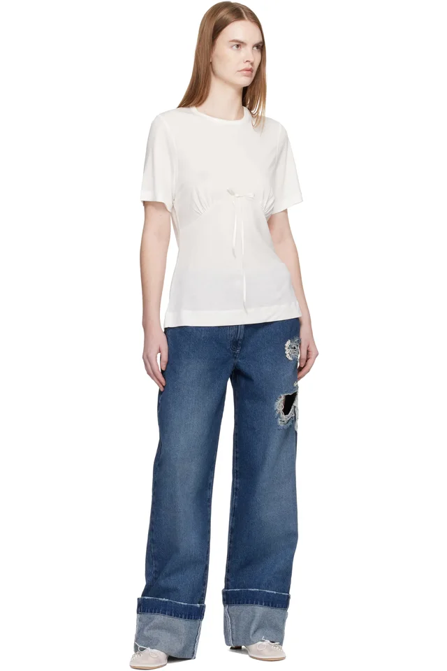 Simone Rocha White Gathered Bust Bow T-shirt, photo 4 of 4 from SSENSE