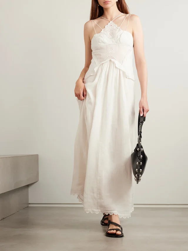 ISABEL MARANT Lindy lace-trimmed embroidered ramie maxi dress in Beige, photo 2 of 2 from NET-A-PORTER (Canada)