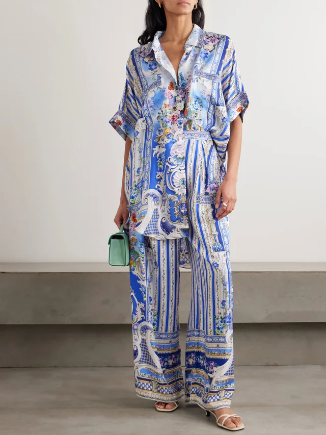 CAMILLA Crystal-embellished printed silk-satin wide-leg pants in Blue, photo 2 of 2 from NET-A-PORTER (Canada)