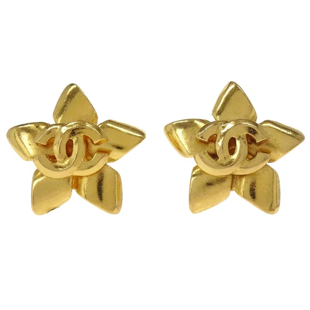 Chanel Flower CC Clip-On Earrings Gold 96P in Gold from AMORE Vintage Tokyo