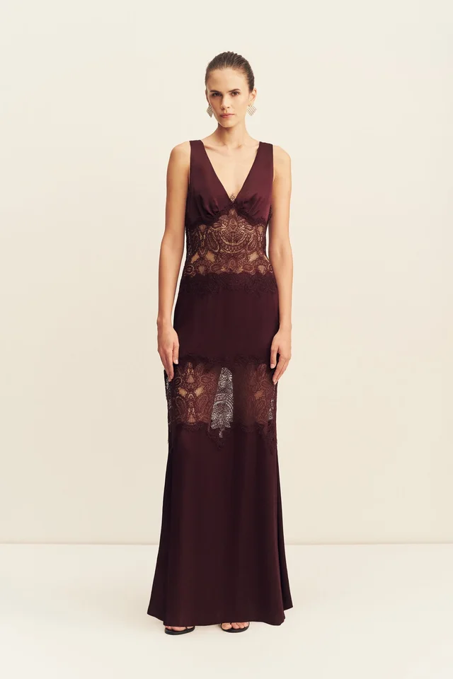 Shona Joy JAMILA LACE PLUNGED PANELLED MAXI DRESS - WINE TASTING from Shona Joy, photo 1 of 1