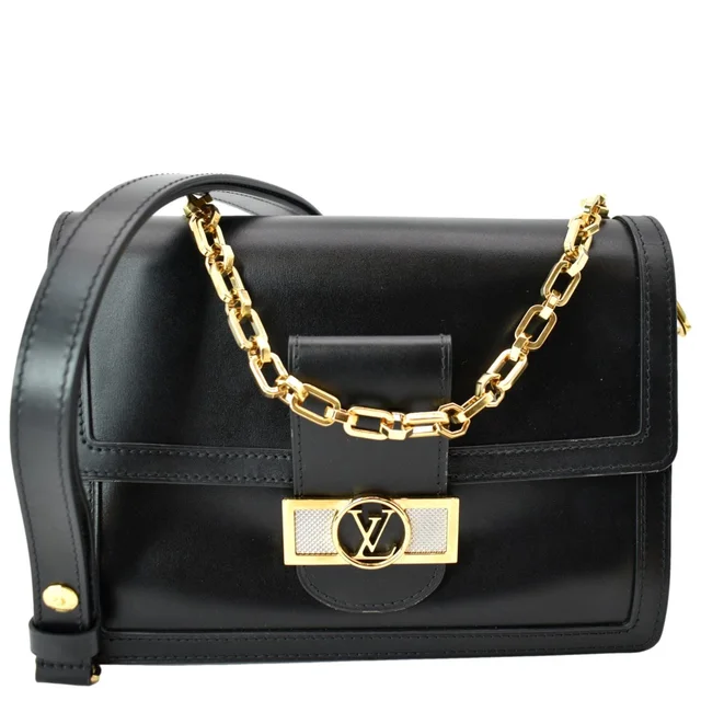 Louis Vuitton Dauphine MM Smooth Leather Shoulder Bag Black in Black Leather from Dallas Designer Handbags