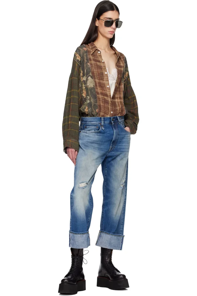 R13 Blue Cuffed X-Boyfriend Jeans, photo 4 of 4 from SSENSE