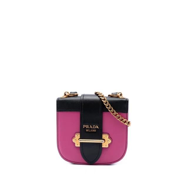 Black Prada Saffiano Trimmed City Calf Pionniere Crossbody in Black Saffiano leather from Designer Revival
