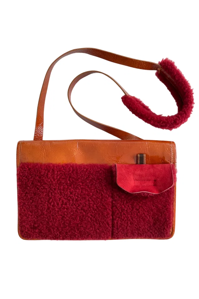 Miu Miu Orange Patent & Red Shearling Bag in Red Patent leather from Resurrection Vintage