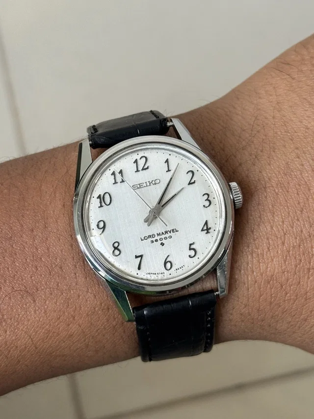 Seiko Vintage Lord Marvel Linen Dial Watch Japan in Silver, Men's (Size 38) in silver|gray Leather from Grailed