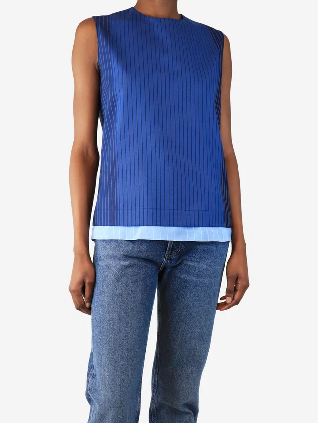 Marni Blue sleeveless pinstripe top - size UK 6 in Blue Wool from Sign of the Times