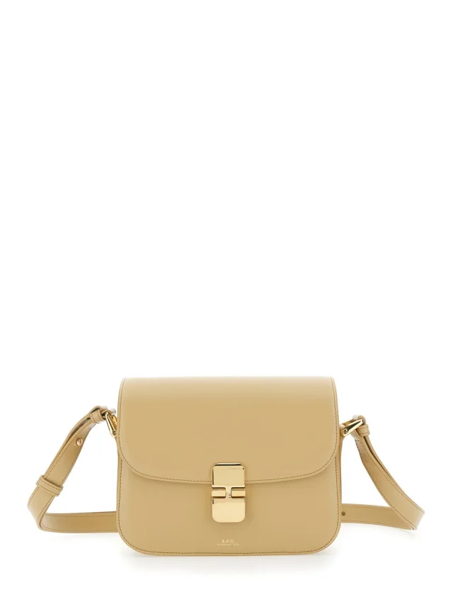 'Grace Small' Beige Crossbody bag with Adjustable Strap and Logo Plate on the Front in Leather Woman in Beige, image 1 of 1 from Gaudenzi Boutique