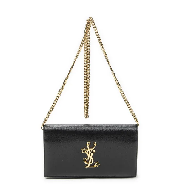 Saint Laurent Star Kate Chain Black Gray Dollar Leather Shoulder Bag in Black Leather from The Reluxe