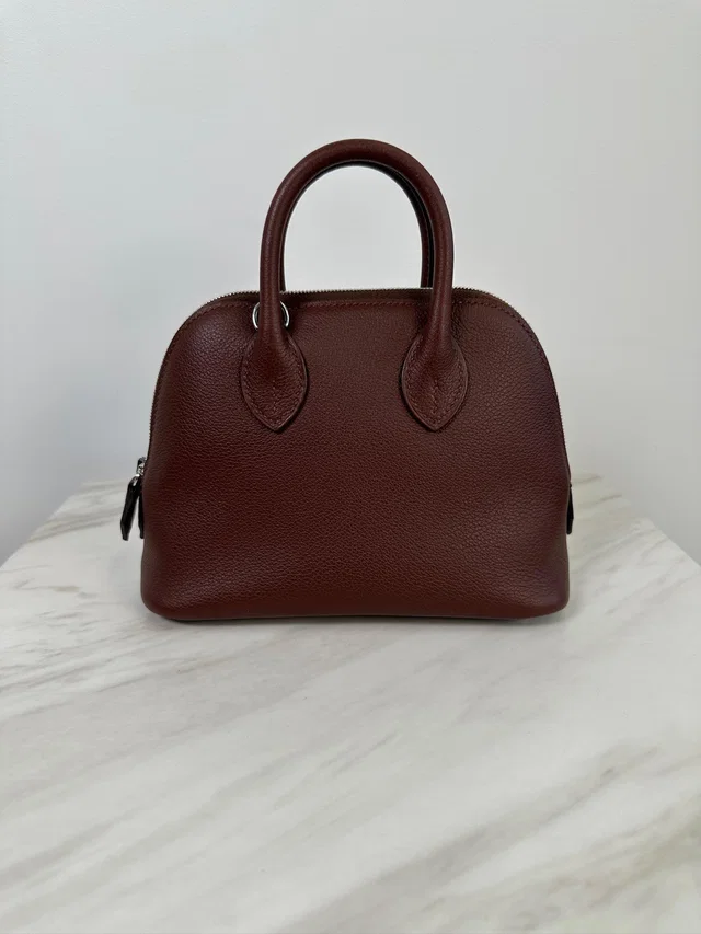 Hermès Mini Bolide Rouge Sellier Chamkila goatskin Palladium Hardware in Red Goatskin from Luxury Promise