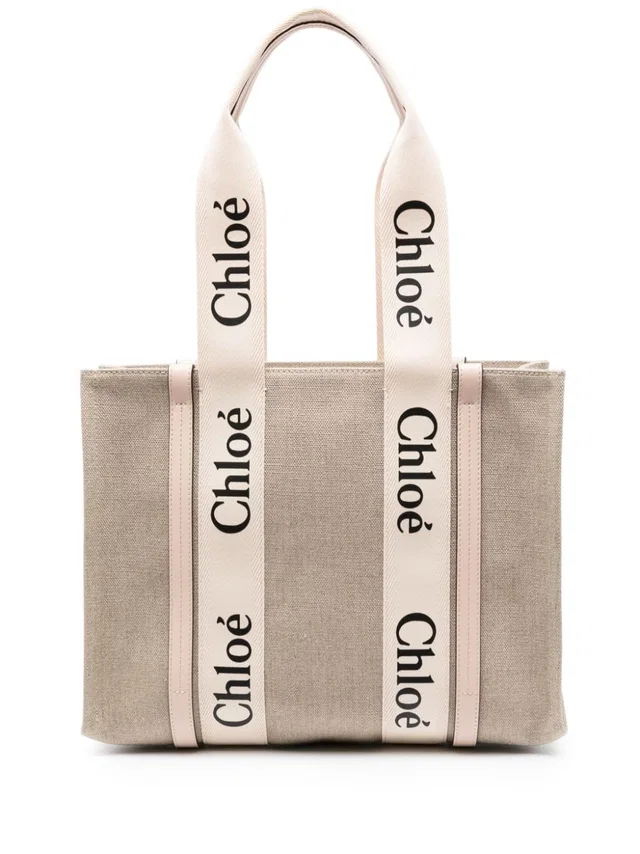 Chloé Woody Tote Bag — Beige Linen/flax With Leather Trim in Beige Leather from HEWI