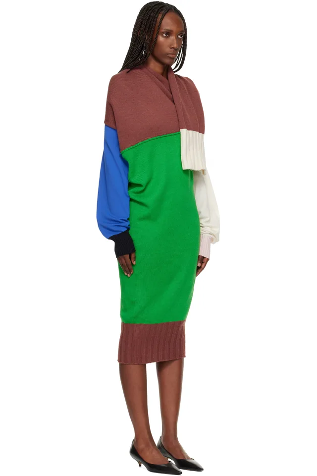 ISSEY MIYAKE Brown & Green November Sleeves Collection Midi Dress, photo 2 of 4 from SSENSE