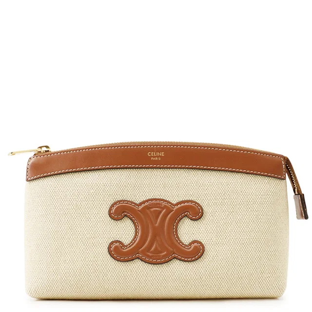 Celine Triomphe Pouch Beige/Tan Canvas Leather in Brown Canvas from GALLERY RARE