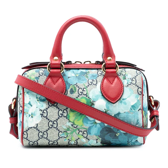 Beige Gucci Mini GG Supreme Blooms Boston Bag Satchel in Beige Coated canvas from Designer Revival