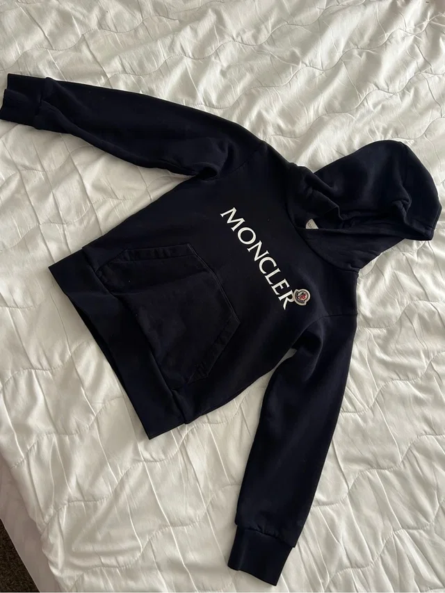 Moncler Navy Blue Hoodie With White Label And Red Accent in blue|white from Poshmark