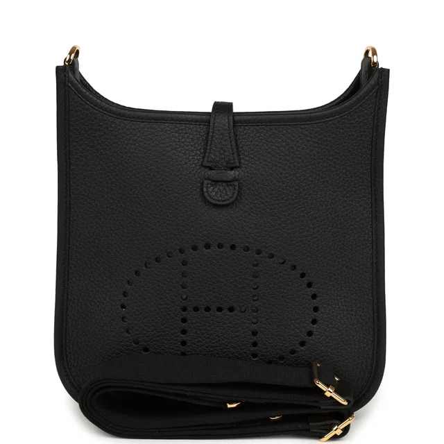Hermès Evelyne 23 Black Clemence Gold Hardware in Black Clemence leather from Madison Avenue Couture