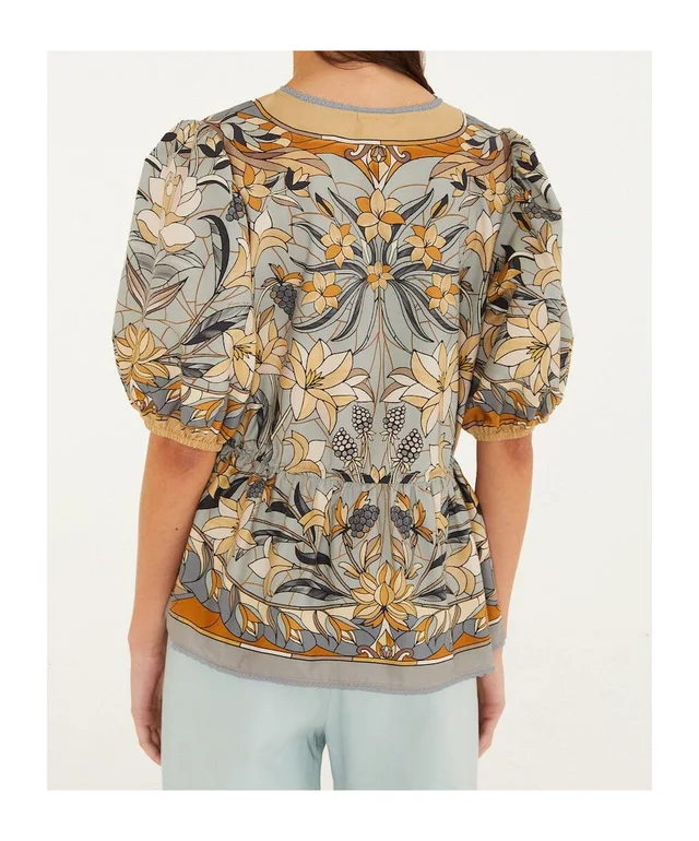 Farm Rio Stained Glass Beauty Drawstring Buttoned Blouse, photo 2 of 4 from SENSER