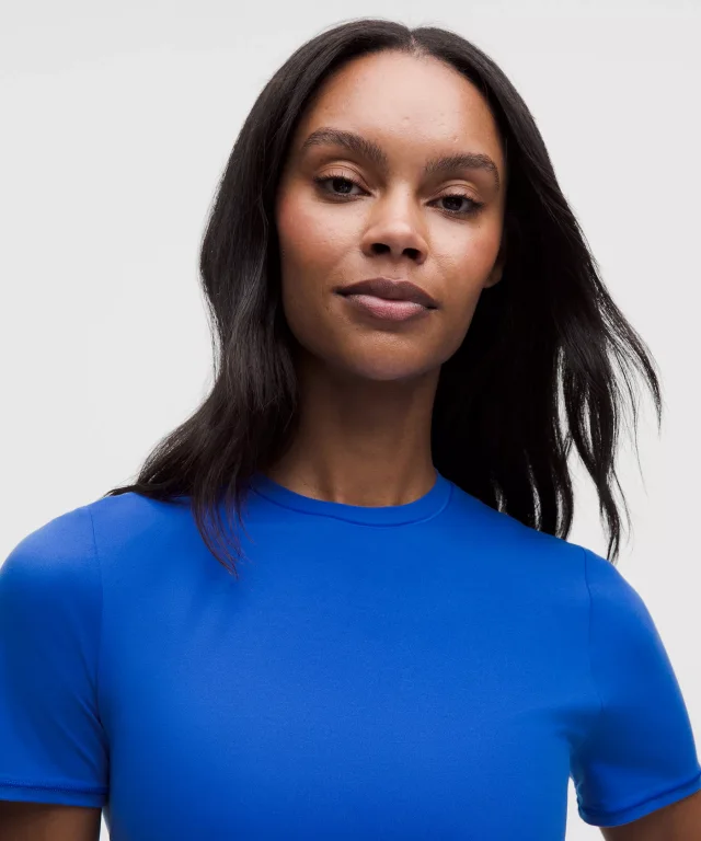 lululemon Wundermost Ultra-Soft Nulu Crewneck Cropped T-Shirt in Beach Ball Blue, photo 4 of 5 from lululemon
