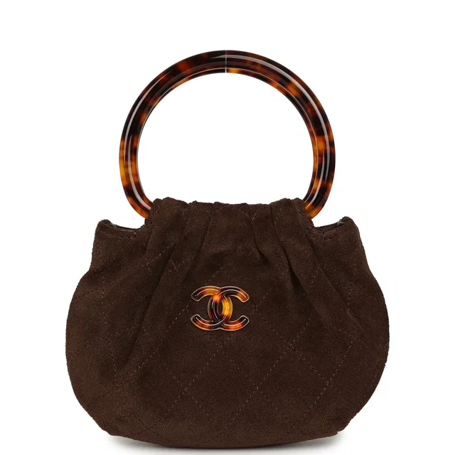 Chanel Mini Pouch Dark Brown Suede Tortoiseshell Hardware in Brown Suede from Madison Avenue Couture