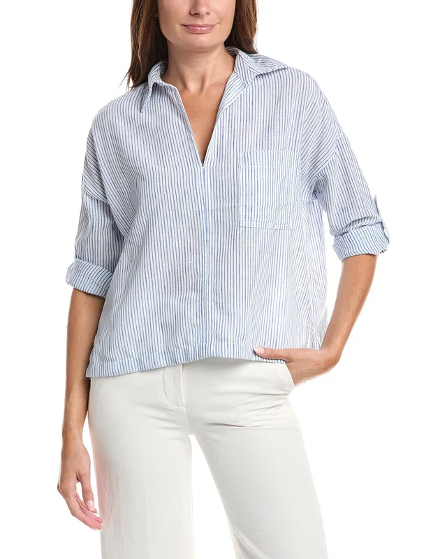 Max Studio Tab Sleeve Woven V-Neck Shirt, image 1 of 1 from Rue La La