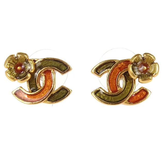 Chanel Pierced Earrings CC Flower Gold 03P in Gold from AMORE Vintage Tokyo
