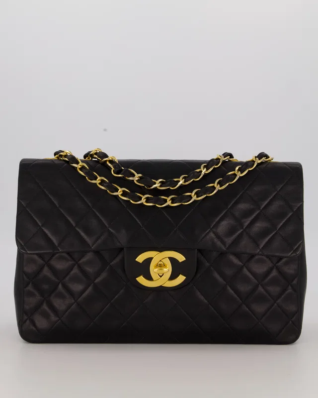 Chanel Black Vintage Maxi Jumbo XL Single Flap Bag in Black Lambskin from Sellier