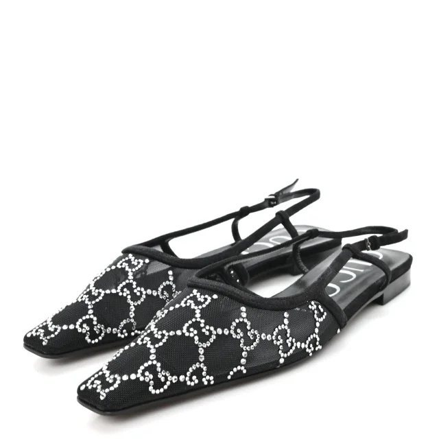 Gucci Tela Retino Kid Scamosciato Crystal GG Monogram Square G 35mm Slingback Pumps 38 Black in Black Suede from FASHIONPHILE, photo 4 of 8