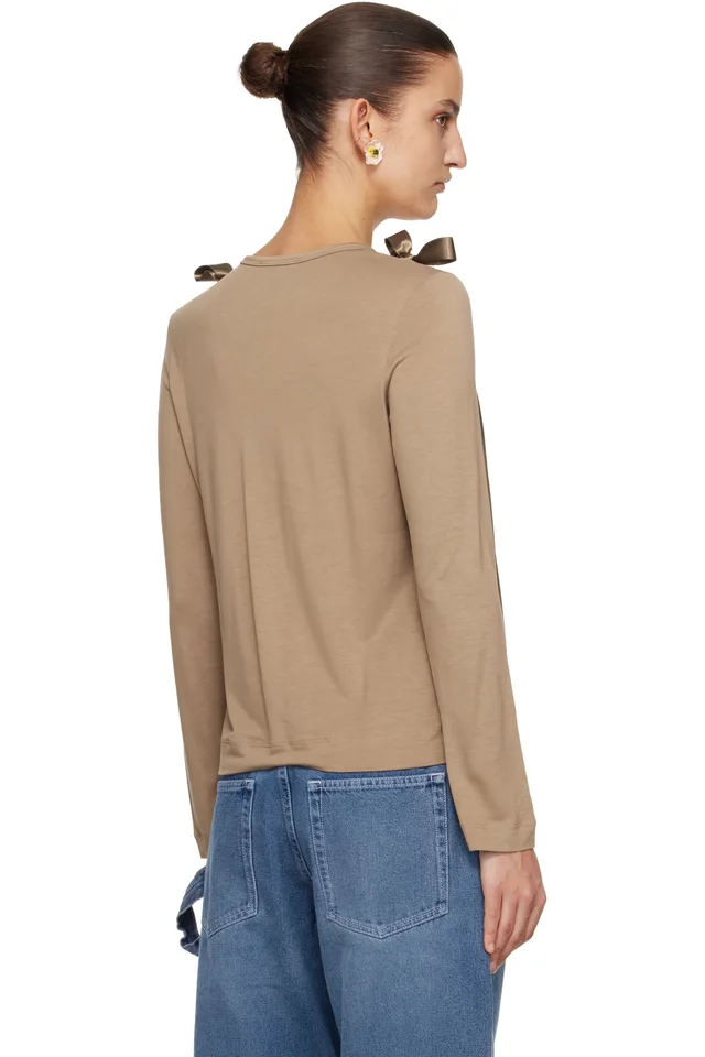 Simone Rocha Tan Bow Ribbon Tail Long Sleeve T-shirt, photo 3 of 4 from SSENSE