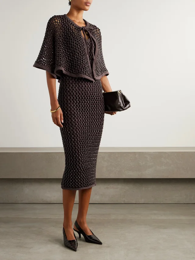 DIOTIMA Emin crystal-embellished crocheted cotton-blend midi dress in Brown, photo 2 of 2 from NET-A-PORTER (Canada)