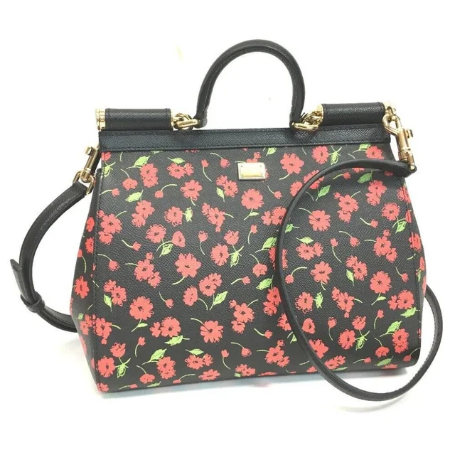 Dolce & Gabbana Flower Pattern Sicily 2 Way Bag Red Leather in black|red Leather from Poshmark