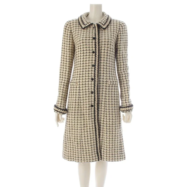 Chanel 00A Wool CC Logo Button Tweed Coat White Black 38 in Black Tweed from The Reluxe