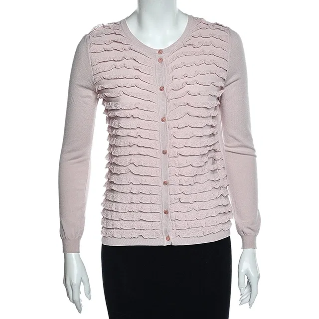 REDValentino Ruffle Front Sweater Cardigan in pink Nylon from Poshmark