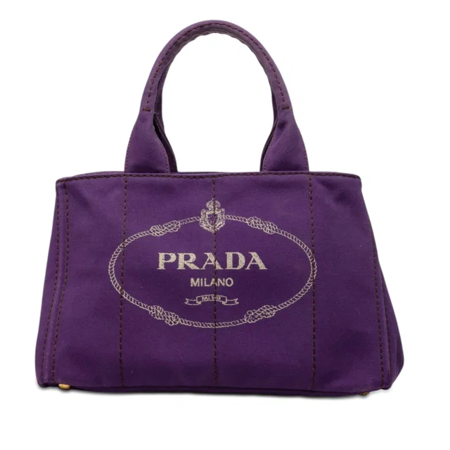 Purple Prada Canvas Canapa Logo Tote Satchel in Purple Canvas from Designer Revival