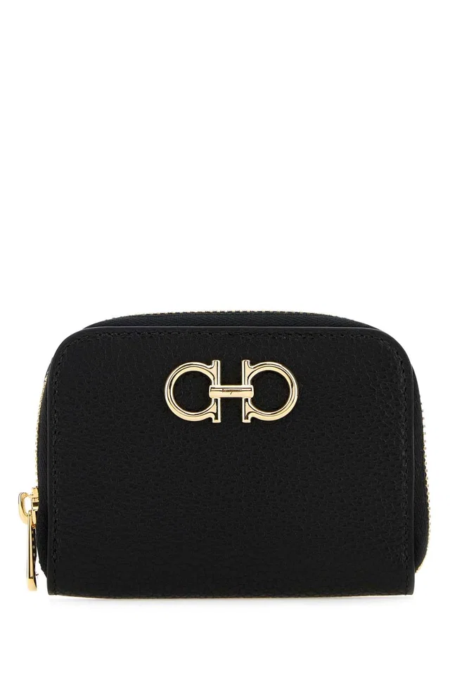 Ferragamo Gancini Leather Coin Purse — Black Wallet in Black Leather from HEWI