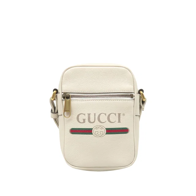 White Gucci Mini Grained Calfskin Logo Crossbody in White Caviar leather from Designer Revival