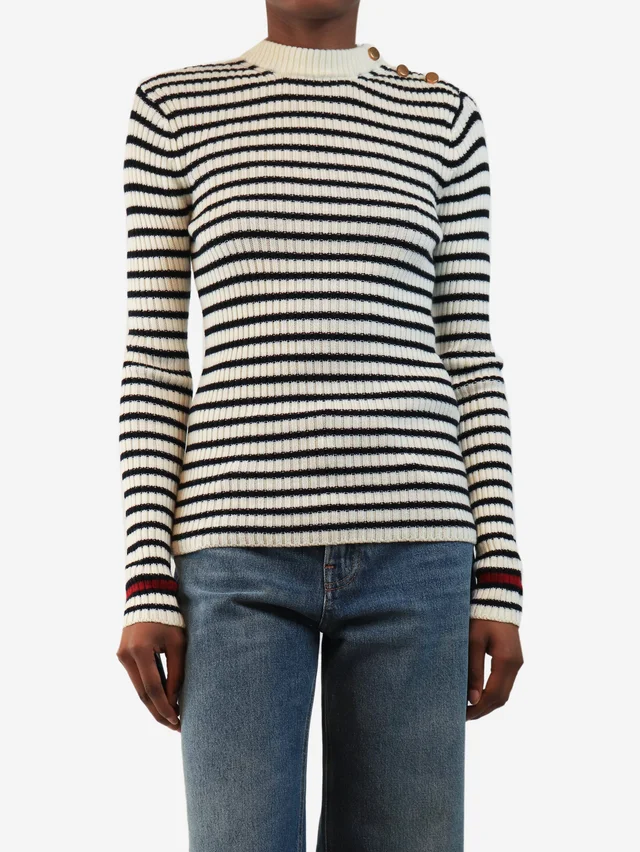 Max Mara Navy and white striped jumper - size XS in White from Sign of the Times