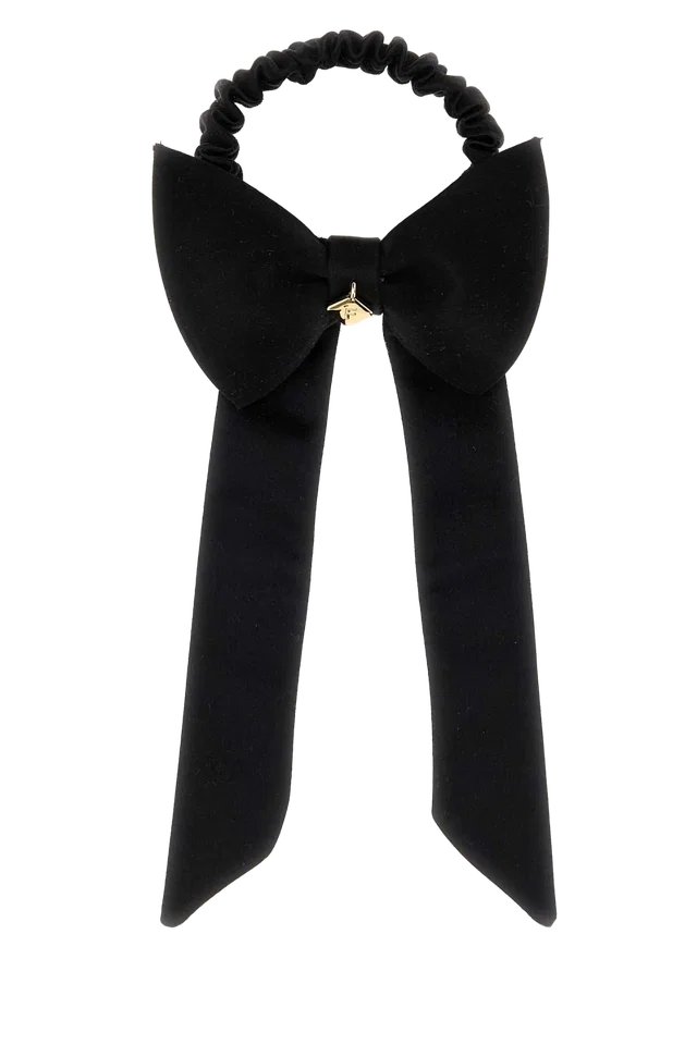 Ferragamo Fabric With Golden-Metal Charm Bow Tie — Black Ties in Black Velvet from HEWI