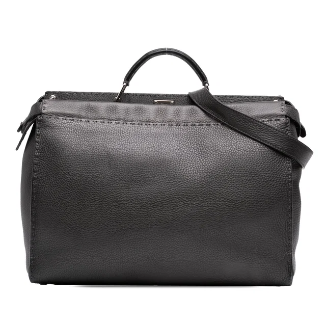 Gray Fendi Large Leather Selleria Peekaboo Iconic Fit Bag in Grey Leather from Designer Revival