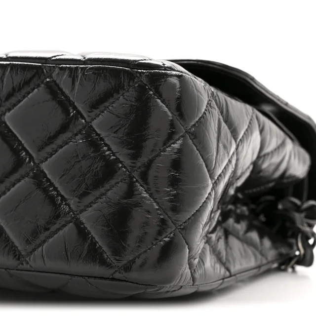 Chanel Shiny Crumpled Calfskin Quilted Jumbo Double Flap So Black in Black Calfskin from FASHIONPHILE, photo 10 of 14