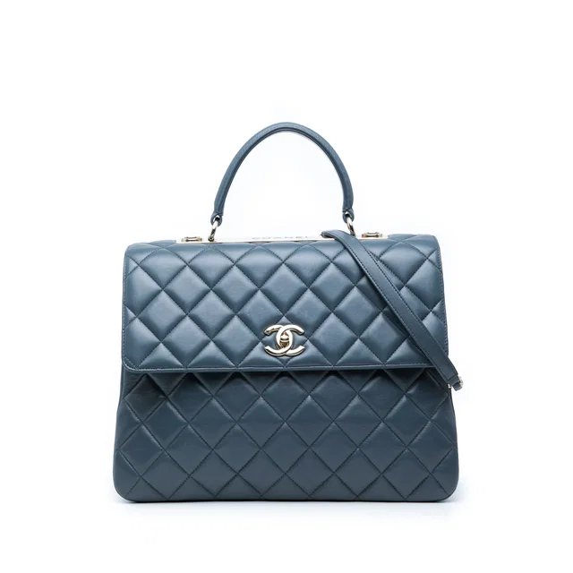 Blue Chanel Large Lambskin Trendy CC Top Handle Flap Satchel in Blue Lambskin from Designer Revival