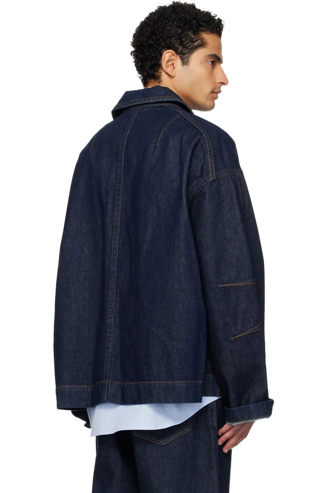 Dries Van Noten Navy Heavyweight Denim Jacket, photo 3 of 4 from SSENSE
