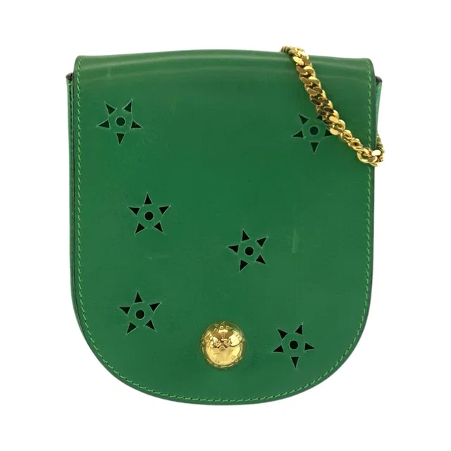 Celine Vintage Star Ball Cutout Green Shoulder Bag Pochette in Green Leather from The Reluxe