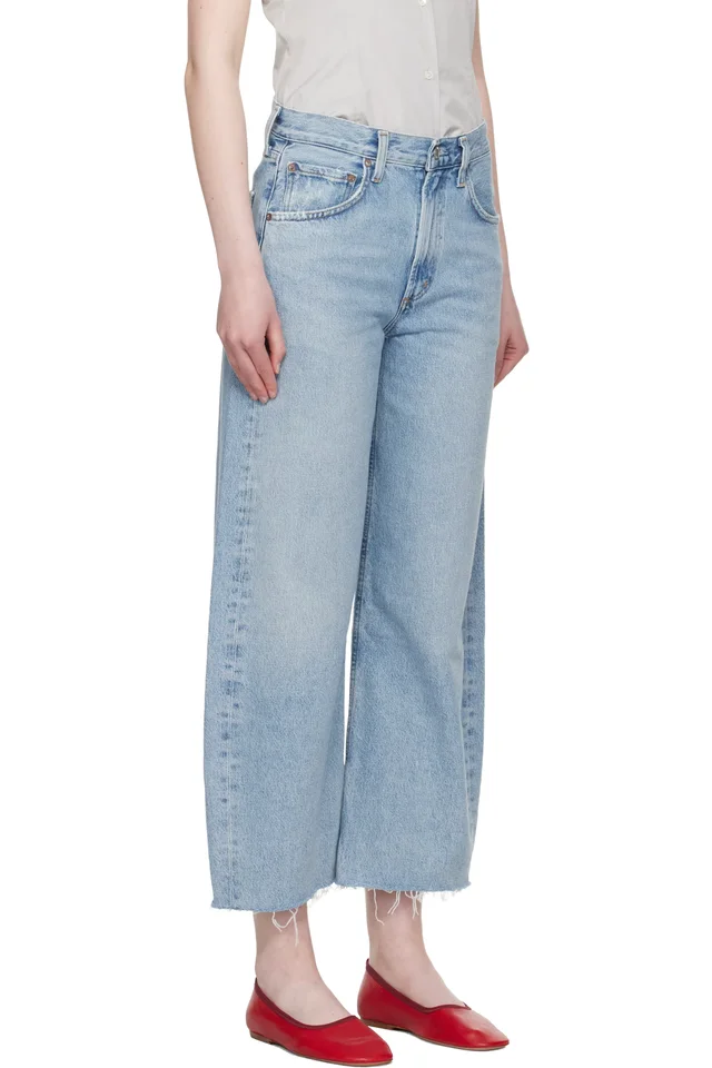 AGOLDE Blue Low Curve Fray Jeans, photo 2 of 4 from SSENSE