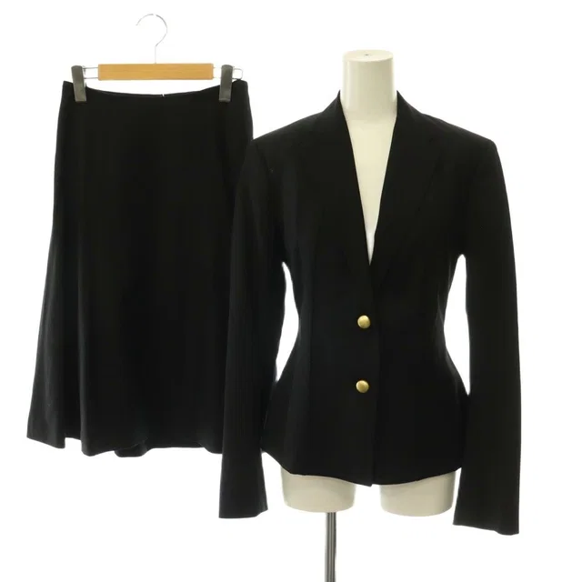 Saint Laurent Skirt Suit Set Gold Button Tailored Jacket Long Black in Black Silk from The Reluxe