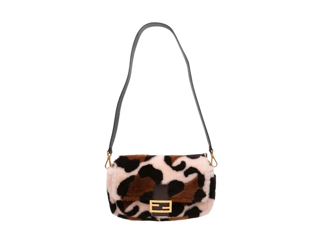 Brown & Multicolor Fendi Shearling Vitello Leopard Baguette Bag in Brown Leather from Designer Revival