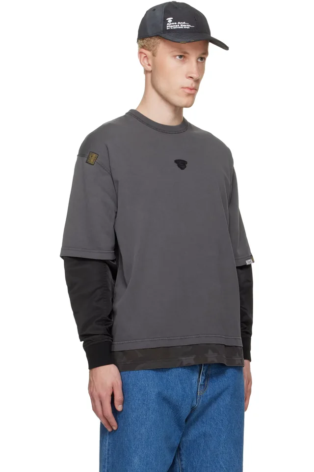 AAPE by A Bathing Ape Gray Moonface Logo Long Sleeve T-shirt, photo 2 of 4 from SSENSE
