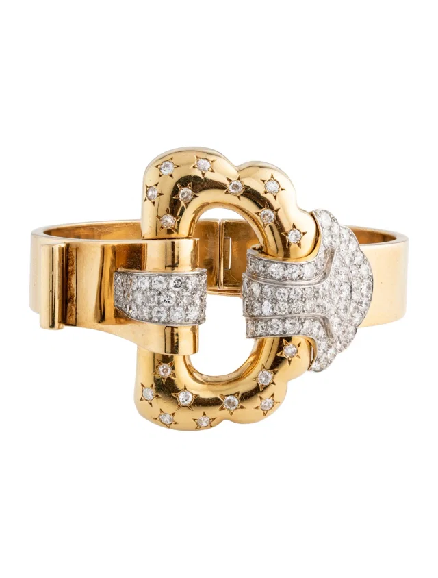 Boucheron Vintage 18K Diamond Bangle Bracelet, 6.5" in multicolor from The RealReal