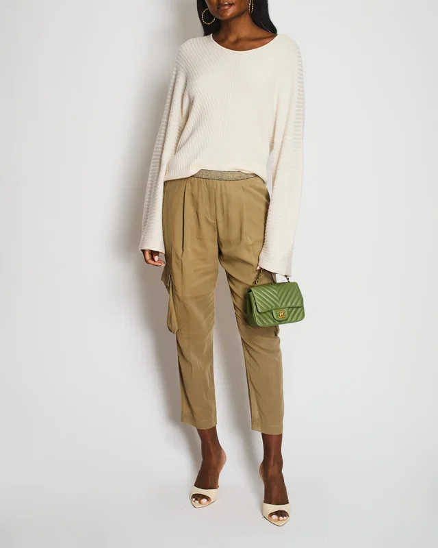 Brunello Cucinelli Taupe Sheer Organza Explorer Cargo Trousers Size IT 40 (UK 8) in Taupe from Sellier