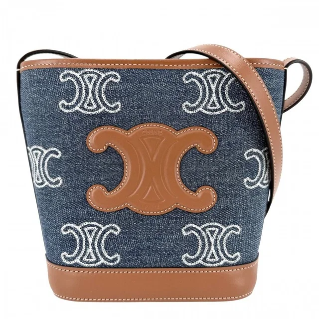 Celine Shoulder Bag Triomphe Mini Bucket Cuill Crossbody Denim in Denim from The Reluxe