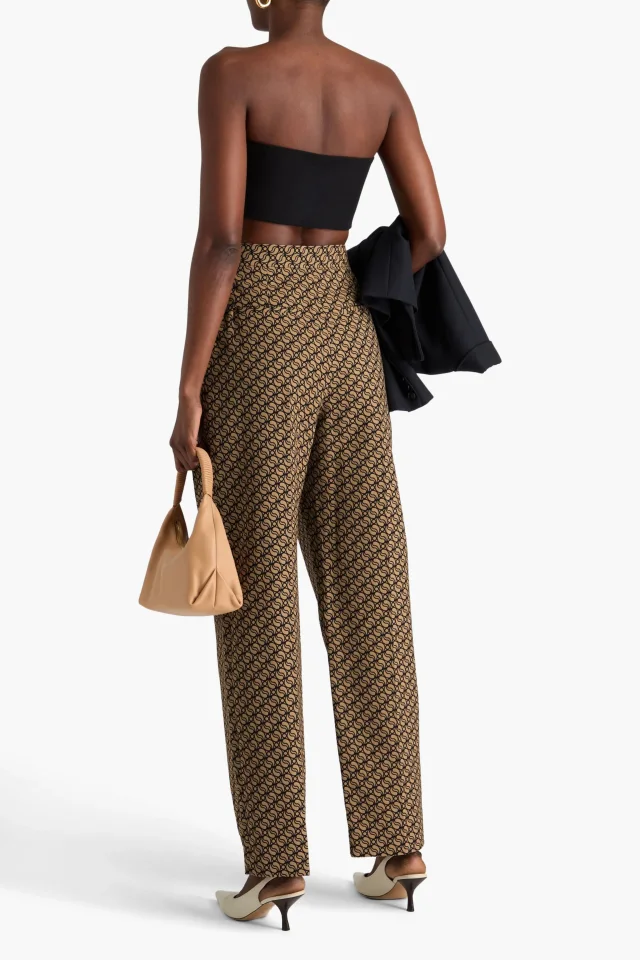 Stella McCartney Pleated Wool-Blend Jacquard Tapered Pants in Beige, photo 3 of 4 from THE OUTNET